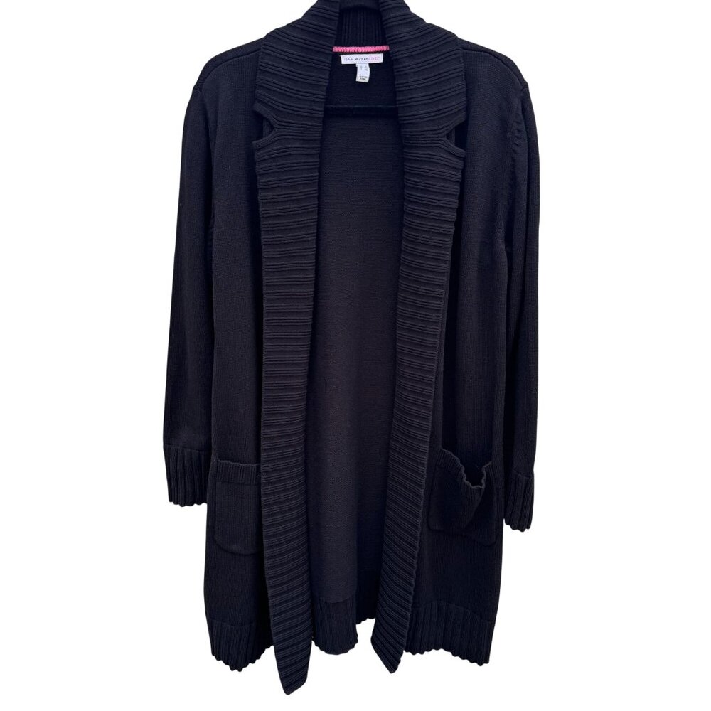 Isaac Mizrahi Minimalist Longline Knit Shawl Collar Open Cardigan Black Womens L